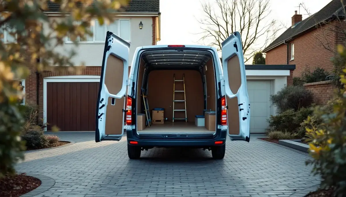 A heating engineer's van parked outside a UK house, representative of installers serving North East